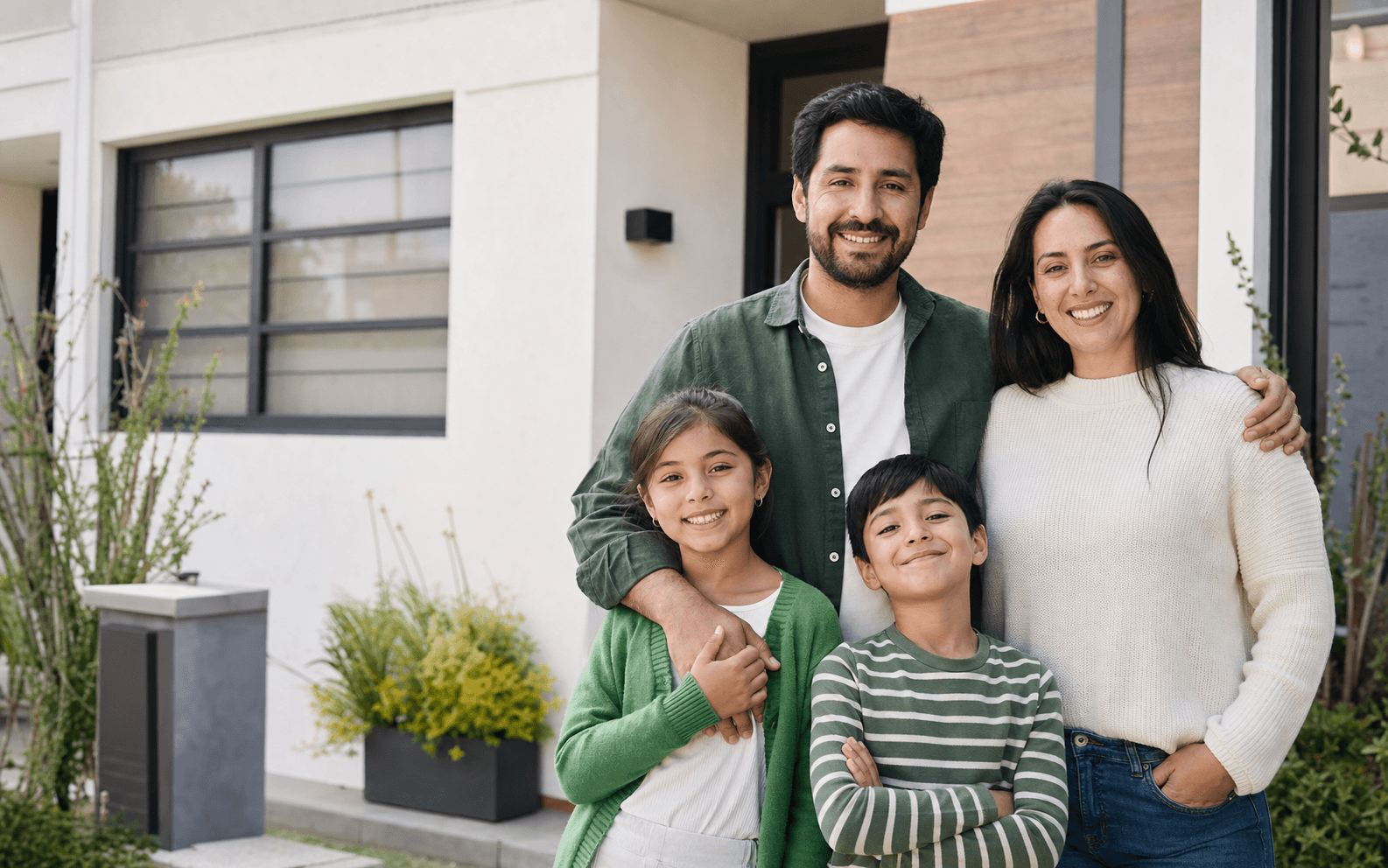 Familia chilena frente a su vivienda